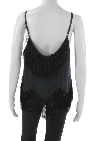 Burning Torch Women Black V-Neck Camisole Fringe 65% Viscose Size S