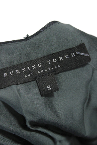 Burning Torch Women Black V-Neck Camisole Fringe 65% Viscose Size S