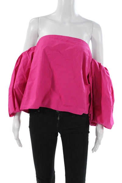 Mare Mare Womens Cropped Off Shoulder Pink Cotton Blouse Short Sleeve Size XS