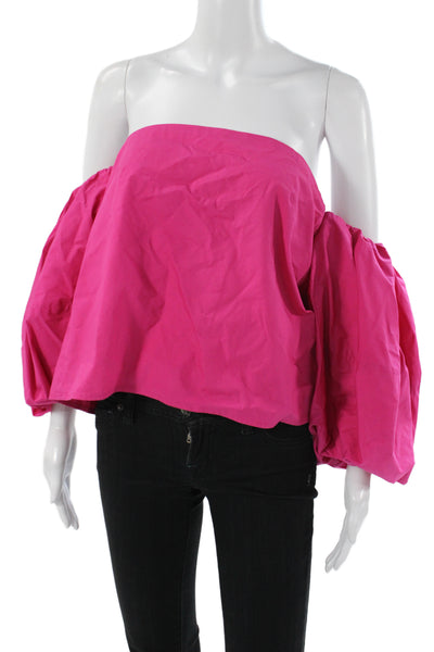 Mare Mare Womens Cropped Off Shoulder Pink Cotton Blouse Short Sleeve Size XS