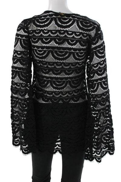 Pily Q Womens Tunic Blouse Black V-Neck Lace Up Long Sleeve Size XS