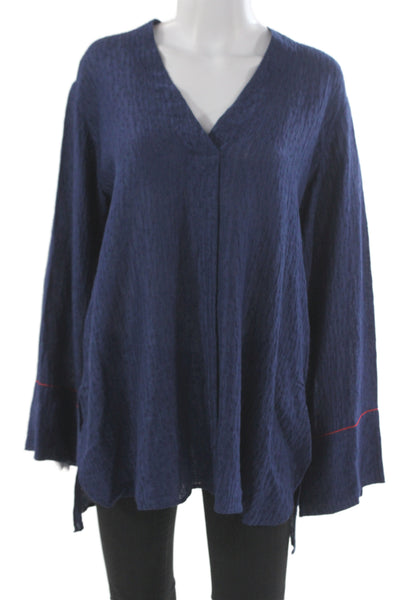 Elizabeth & James Women Tunic Blouse Blue V-Neck Long Sleeve Size S
