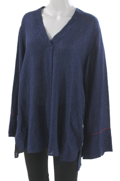 Elizabeth & James Women Tunic Blouse Blue V-Neck Long Sleeve Size S