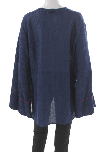 Elizabeth & James Women Tunic Blouse Blue V-Neck Long Sleeve Size S