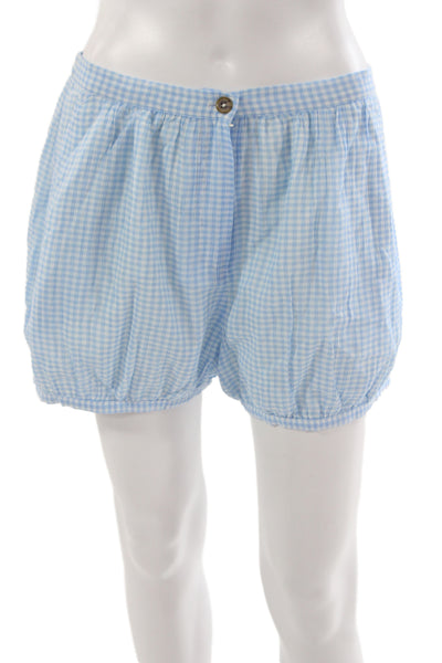 Ciao Lucia! Womens Hot Pants Blue Gingham Check Cotton Button Size M
