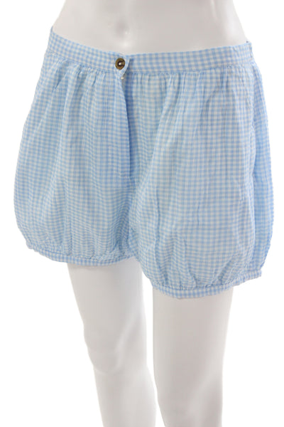 Ciao Lucia! Womens Hot Pants Blue Gingham Check Cotton Button Size M