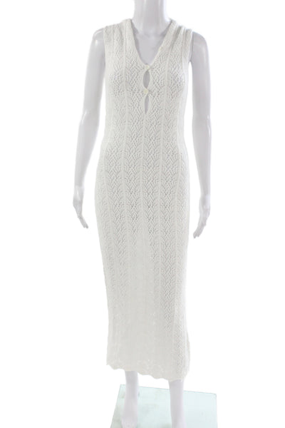 Lioness Women Maxi Dress White V-Neck Sleeveless Button Viscose Size M