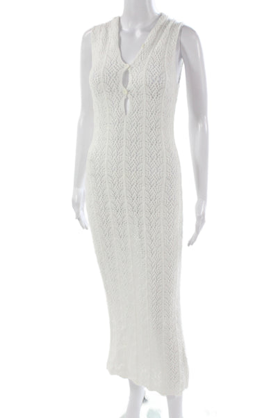 Lioness Women Maxi Dress White V-Neck Sleeveless Button Viscose Size M