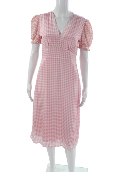 HVN Womens Fit & Flare Gingham V-Neck Knee Length Pink Dress Size 6