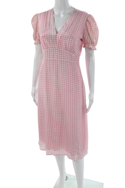 HVN Womens Fit & Flare Gingham V-Neck Knee Length Pink Dress Size 6