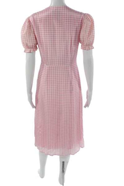 HVN Womens Fit & Flare Gingham V-Neck Knee Length Pink Dress Size 6
