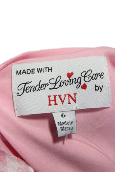HVN Womens Fit & Flare Gingham V-Neck Knee Length Pink Dress Size 6
