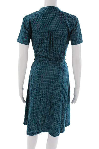 Archerie Women Shirt Dress Blue Geometric V-Neck Short Sleeve Size 2