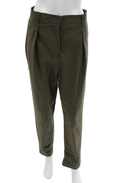 Marella Women Chino Pants Green Cotton Blend Button Inseam 28 Size 40