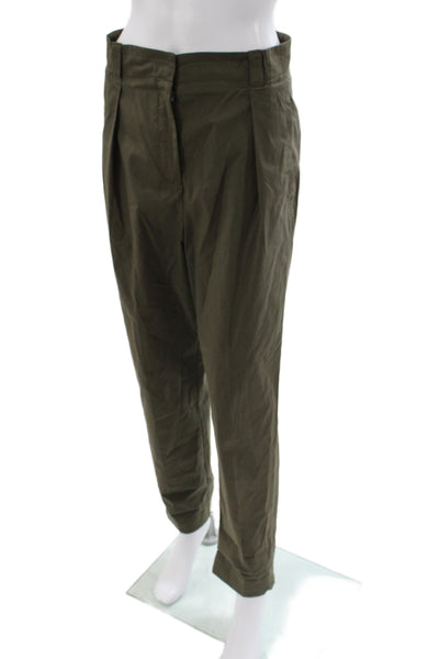 Marella Women Chino Pants Green Cotton Blend Button Inseam 28 Size 40