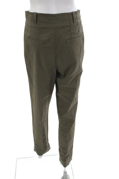 Marella Women Chino Pants Green Cotton Blend Button Inseam 28 Size 40