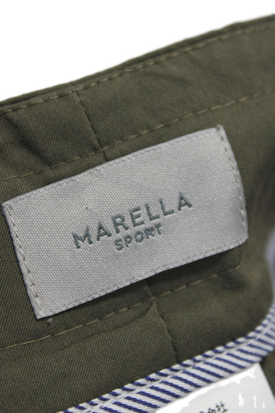 Marella Women Chino Pants Green Cotton Blend Button Inseam 28 Size 40
