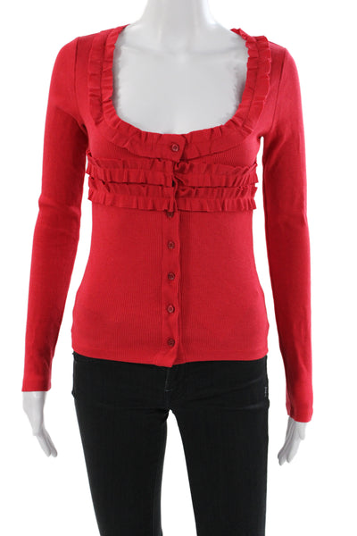 Damson Madder Womens Red Scoop Neck Long Sleeve Cardigan Solid Modal Size 6