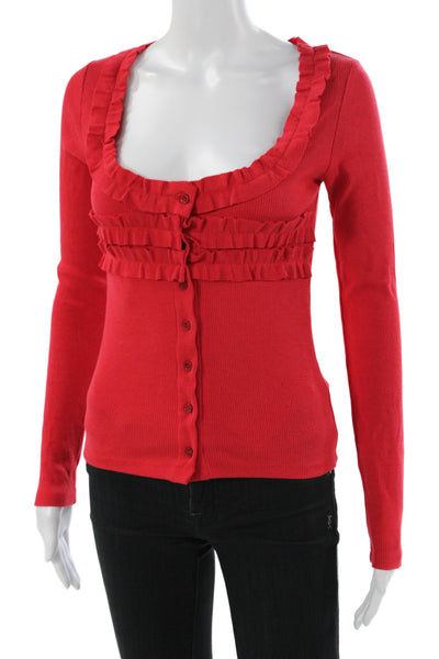 Damson Madder Womens Red Scoop Neck Long Sleeve Cardigan Solid Modal Size 6