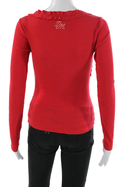 Damson Madder Womens Red Scoop Neck Long Sleeve Cardigan Solid Modal Size 6