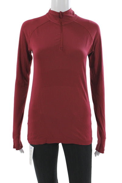 Athleta Women Red Mock Neck Zip Pullover Long Sleeve Athleisure Size S