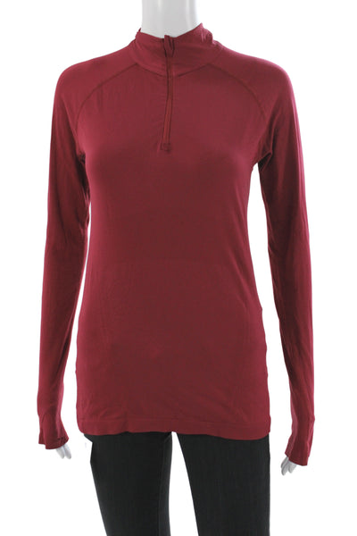 Athleta Women Red Mock Neck Zip Pullover Long Sleeve Athleisure Size S