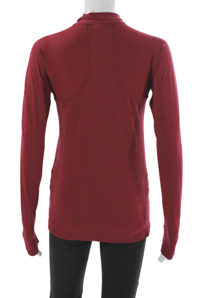 Athleta Women Red Mock Neck Zip Pullover Long Sleeve Athleisure Size S