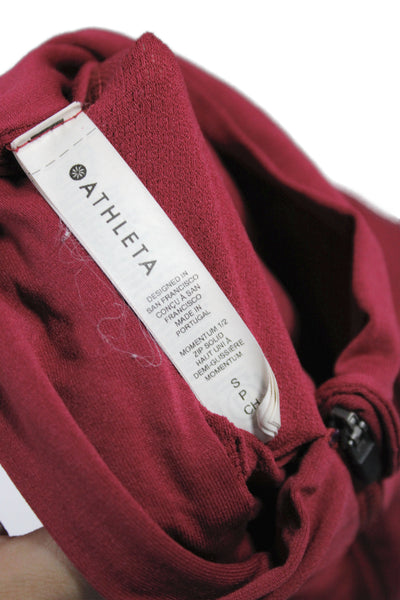 Athleta Women Red Mock Neck Zip Pullover Long Sleeve Athleisure Size S