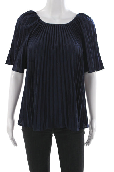 Sezane Womens Tunic Blouse Scoop Neck Short Sleeve Blue Polyester Size 34