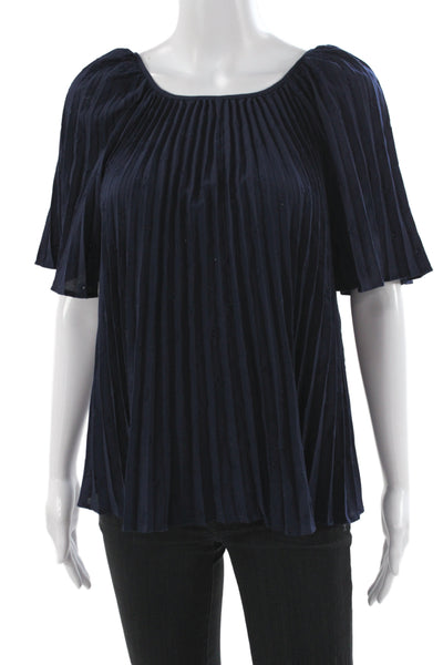 Sezane Womens Tunic Blouse Scoop Neck Short Sleeve Blue Polyester Size 34