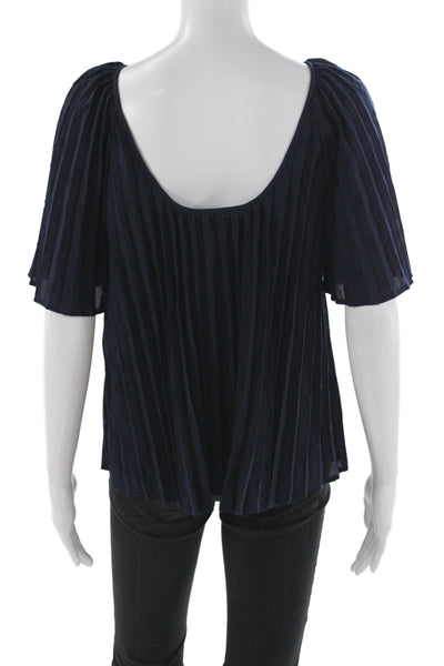 Sezane Womens Tunic Blouse Scoop Neck Short Sleeve Blue Polyester Size 34