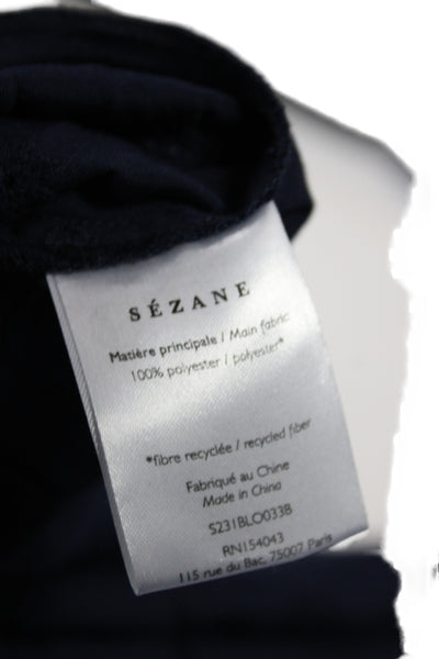 Sezane Womens Tunic Blouse Scoop Neck Short Sleeve Blue Polyester Size 34