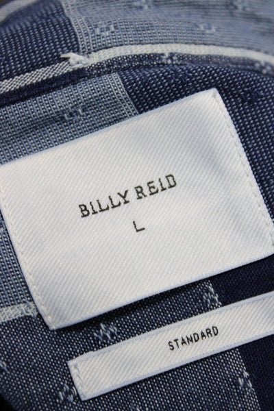 Billy Reid Mens Blue Plaid Cotton Collared Button Down Shirt Size L