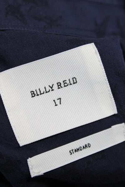 Billy Reid Mens Cotton Abstract Button Up Shirt Navy Size 17