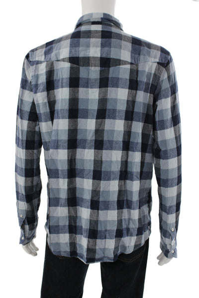 Criquet Mens Button Down Plaid Collared Long Sleeve Cotton Shirt Size L
