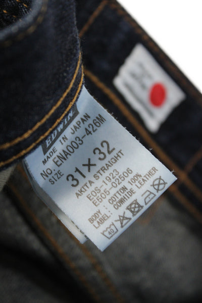 Edwin Mens Straight Jeans Blue Button Fly Cotton Japanese Size 31