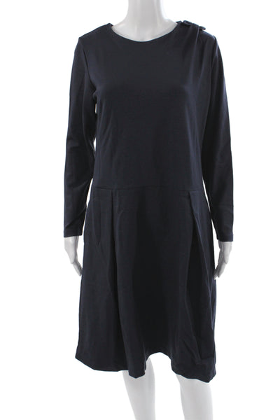Le Muse Womens Shift Dress Long Sleeve Knee Length Black Round Neck Size M