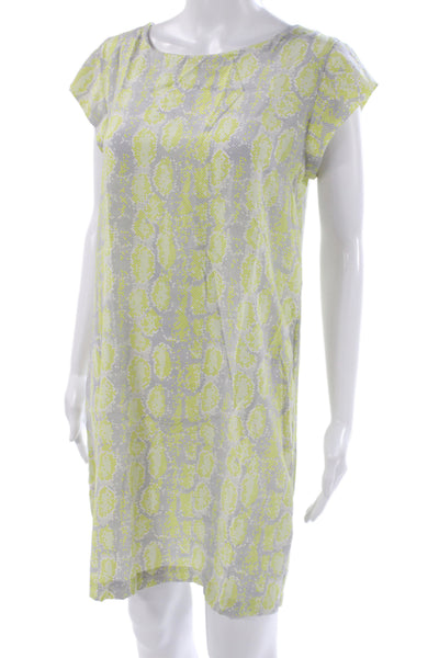 Joie Women Shift Dress Gray Silk Animal Print Short Sleeve Short Size S
