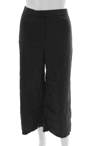 Theory Womens Cropped Linen Pants Black Pull On Size L