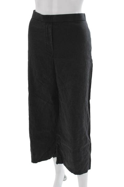 Theory Womens Cropped Linen Pants Black Pull On Size L