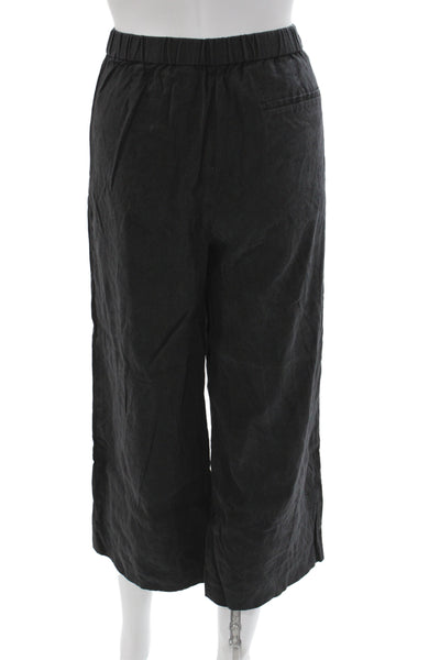 Theory Womens Cropped Linen Pants Black Pull On Size L