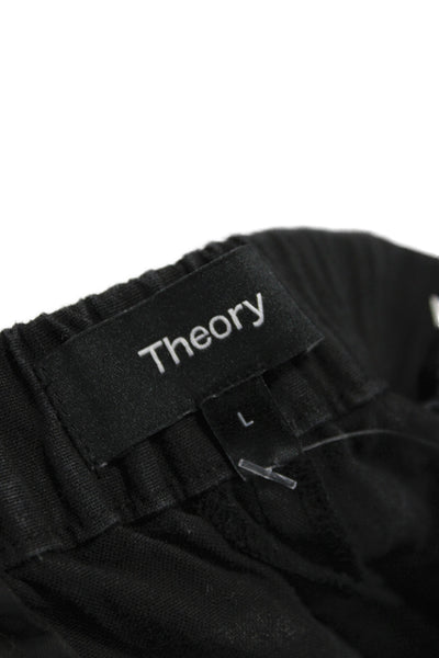 Theory Womens Cropped Linen Pants Black Pull On Size L