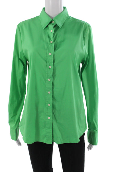 The Shirt Womens Green Collared Long Sleeve Basic Button-Up Top Size L