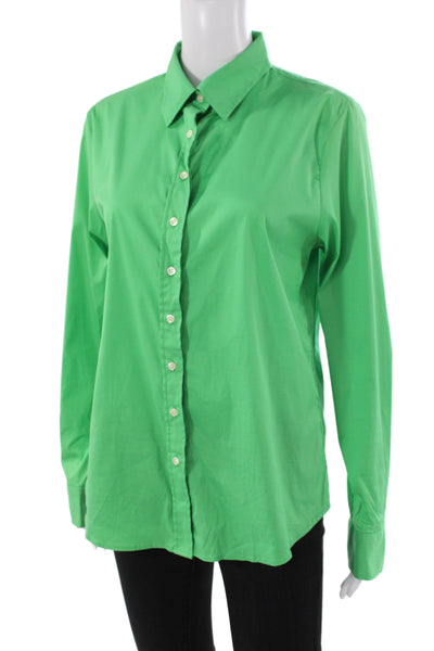 The Shirt Womens Green Collared Long Sleeve Basic Button-Up Top Size L