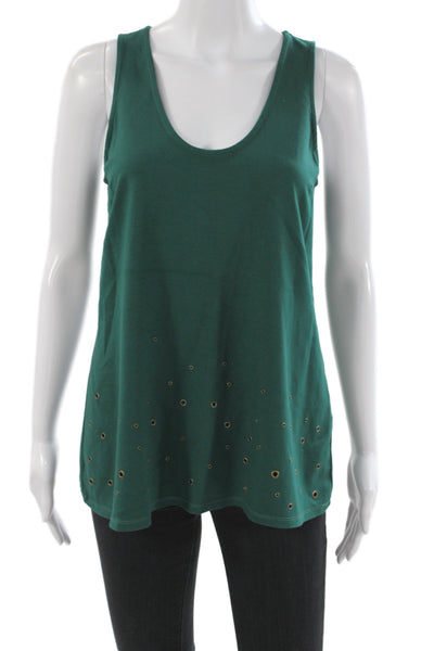 Three Dots Women Sleeveless Grommet Scoop Neck Green Tank Size XS
