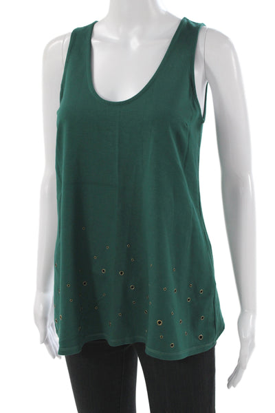 Three Dots Women Sleeveless Grommet Scoop Neck Green Tank Size XS