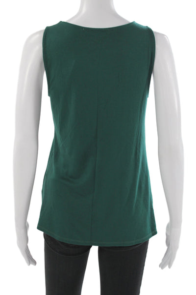Three Dots Women Sleeveless Grommet Scoop Neck Green Tank Size XS
