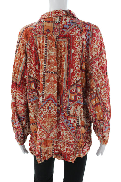 Rachel Zoe Women Tunic Multicolor Geometric Button Rayon Long Sleeve Size M