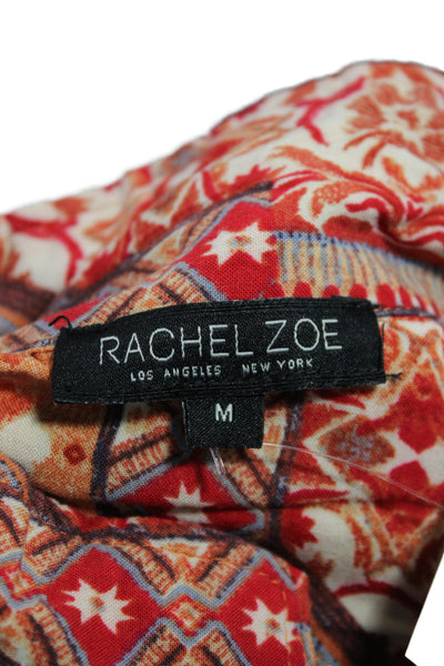 Rachel Zoe Women Tunic Multicolor Geometric Button Rayon Long Sleeve Size M