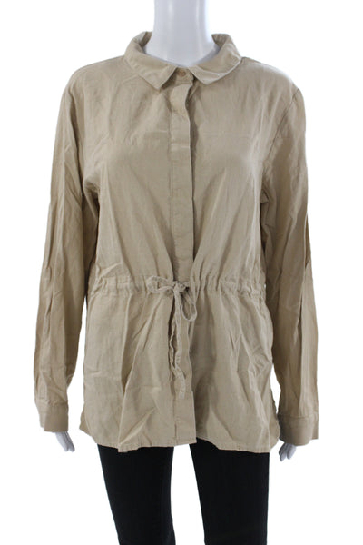 DKNY Women Tunic Button Up Beige Collared Long Sleeve 55% Linen Size XL